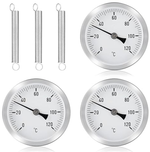 UQTUKO 3 Stück Anlegethermometer Heizungsrohr Temperaturanzeige Mit Clip-On Feder Zeigerthermometer 0-120℃ Rohrthermometer Bimetall Anlegethermometer Thermometer für Rohre Kessel, 63mm