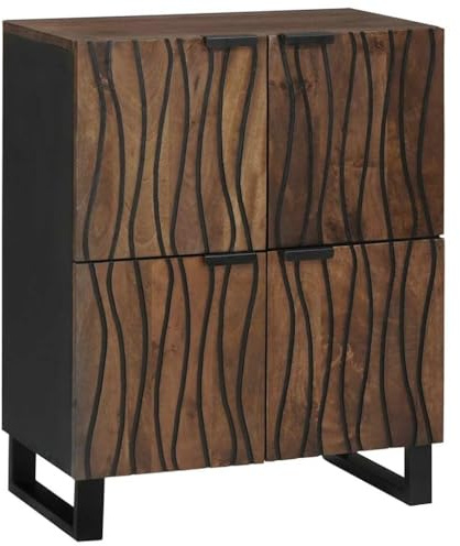 GeenYuu Medienlagerungsschrank aus massivem Mangoholz, Braun, 60x33x75 cm, Sideboard mit 4 Türen, rustikale Kommode für Wohnzimmer, Esszimmer, Büro