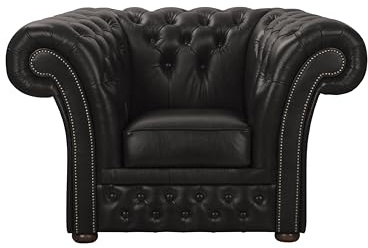 ROYALSOFA Sessel Chesterfield Hampton, Ledersessel mit Knopfheftung, Holzrahmen & Weich Gepolsterten Armlehnen, Pflegeleichter Einzelsessel für Wohnzimmer, Büro, Praxis, Kanzlei & Hotel, Schwarz