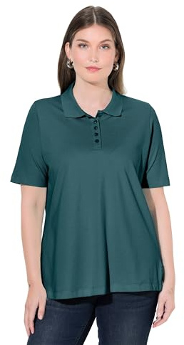 Ulla Popken Damen große Größen Übergrößen Plus Size Poloshirt, längere Knopfleiste, Polokragen, Halbarm Petrol 50+ 846106741-50+