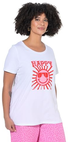 Angel of Style Damen große Größen Übergrößen Plus Size T-Shirt, Bequeme Passform, Happy Sun schneeweiß 56 850818200-56