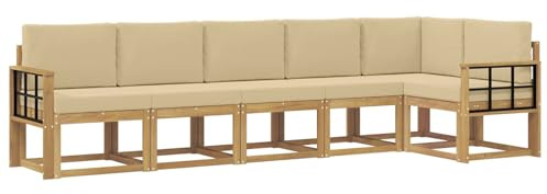 vidaXL Outdoor-Sofagarnitur mit Kissen 6 pcs Weiß und Beige Polyester, Garten, modernes, wetterfestes Ecksofa, Sitzgelegenheit für draußen, Terrassenmöbel, entspannendes Set