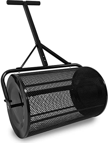 Aufun Kompoststreuer 65cm Gartenstreuer mit Metallgeflecht & T-Griff, 80L Torfmoosstreuer für Rasen Oberboden Mist Sand Mulch, Robuster Dungstreuer Streumaschine für Garten Hof Rasenpflege