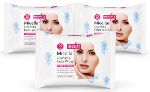 Micellar Cleansing Wipes 3 x 25 Pack – Gentle Makeup Remover Face Wipes for Sensitive Skin | Micellar Facial Cleansing Wipes to Remove Makeup, Dirt & Waterproof Eye Makeup
