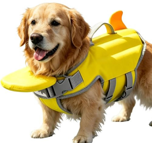 Hundeschwimmweste, Hundeschwimmweste zum Schwimmen mit Rettungsgriff | Reflektierende, Hochauftriebsfähige, Reißfeste, Verstellbare Gelbe Schwimmweste Hunde, für Strandbootfahren