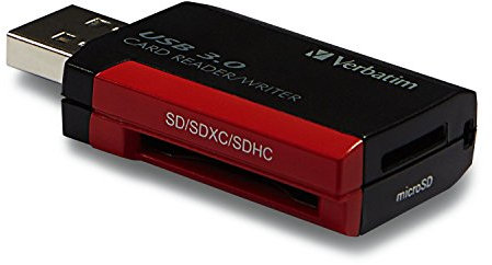 Verbatim Pocket USB 3.0 Card Reader, SD and microSD, Built-in USB, Black