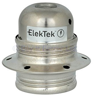 ElekTek E27 Lamp Bulb Holder 10mm Entry Edison Screw Earthed With Shade Rings & Cord Grip Nickel Silver