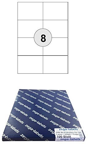 800 Etiketten 105 x 74 mm selbstklebend auf DIN A4 Bögen (2x4 Etiketten DIN A7) - 100 Blatt Pack - Universell für Laser/Inkjet/Kopierer einsetzbar - 105x74 8-teilig
