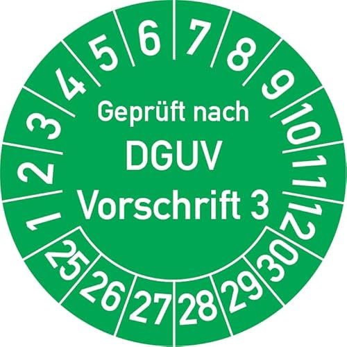 Geprüft nach DGUV Vorschrift 3 Prüfplakette, 500 Stück, in verschiedenen Farben und Größen, Prüfetikett Prüfsiegel Plakette DGUV V3 (30 mm Ø, Grün)