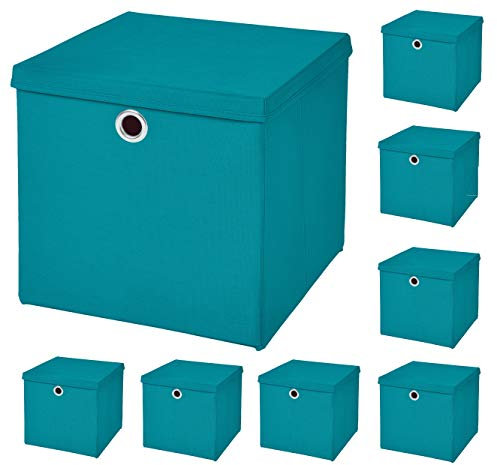 StickandShine 8er Set Türkis Faltbox 28 x 28 x 28 cm Aufbewahrungsbox faltbar mit Deckel