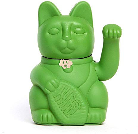 Chinesische Glückskatze. Winkende Katze. Maneki Neko viel Glück. GRÜN, M (10x6x15cm)