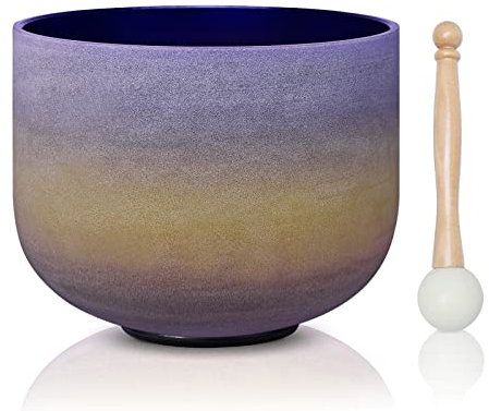 CVNC 440HZ 8 Inch Rainbow Colored A Note Third-Eye Chakra Frosted Quartz Crystal Singing Bowl for Sound Healing and Meditation