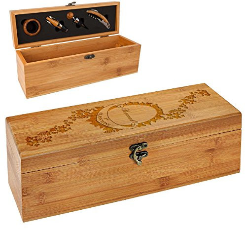 polar-effekt Personalisierte Holzbox mit Gravur - 5-teiliges Sommelier Set - Bambus Geschenkbox für Weinflasche - Weinkiste Geschenk zum Geburtstag - Motiv erstklassiger Wein