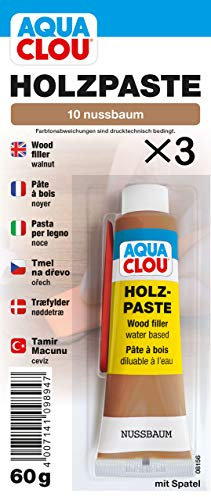 Clou Holzpaste zum Reparieren und Auskitten von Holzschäden nussbaum, 3×60 g: gebrauchsfertige Paste geeignet für den gesamten Innenbereich