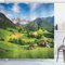 ABAKUHAUS Berg Duschvorhang, Alpen im Frühjahr, Stoffliches Gewebe Badezimmerdekorationsset mit Haken, 175 x 180 cm, Grün blau