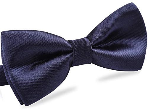 WELROG Kinder Jungen Fliege gebunden und längenverstellbar 10 x 5 cm Seidenmaterial Babyfliege (Navy blau)