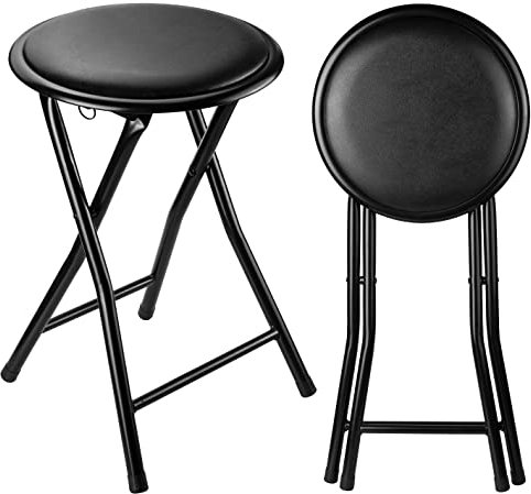 Nyxi Round Compact Folding Stool Chair for Home Office (1 X Stool, Black)