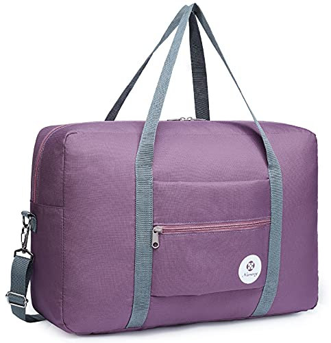Narwey Handgepäck Tasche für Flugzeug 55x40x20cm/45x36x20cm Faltbare Reisetasche Overnight Weekend Damen Handgepäck Sporttasche Koffer 25L mit Schultergurt (Lila)