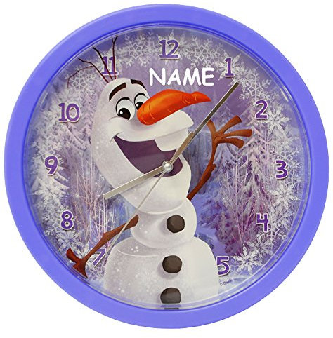 alles-meine.de GmbH Wanduhr - die Eiskönigin - Frozen/Schneemann Olaf - incl. Name - 25 cm groß - sehr leise ! - Uhr - Analog - Wohnzimmer & Kinderzimmer - für Jungen Mädch..