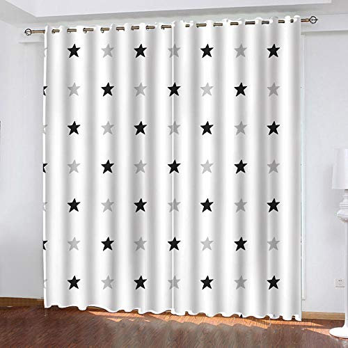 ZZDXW Verdunkelungsvorhänge Schwarz Grau Weiße Sterne Gardinen 2 Stücke Gardinen Wohnzimmer 100% Blickdichte GardinenKinderzimmer Thermovorhang Geräuschreduzierung Gardinen Küche(2X75X166cm)