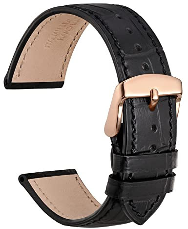 WOCCI 14mm Uhrenarmband Leder für Damen und Herren, Geprägtes Alligator, Roségoldene Schnalle (Schwarz)