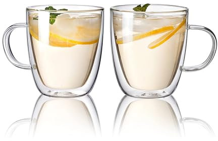CNGLASS Doppelwandige Espressotassen 160ml/5.4oz, Isolierte Kaffeegläser 2er Set, Klare Tassen mit Henkel, Teetassen für Kalte und Heiße Getränke