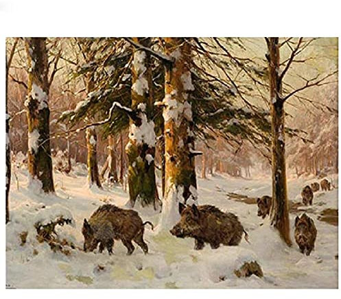 Diamond Painting Wildschwein im Wald im Winter - 5D Diamant Bilder für Erwachsene und Kinder - DIY Home Wall Dekor 30x40cm