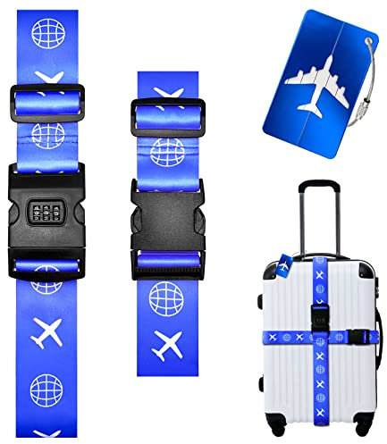 Eurtes Koffergurt Passwort Gepäckgurt Gepäckband Einstellbare Kofferband Kofferanhänger KreuzGepäckgürtel (Blau)