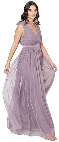 Maya Deluxe Damen Maya Deluxe Women's Maxi With Ruffle V Neck Sleeveless High Empire Waist Long Prom Guest Weddi Bridesmaid Dress, Moody Lilac, 34 EU