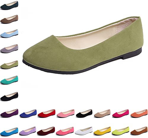 Hwalleum Women's Ballet Flats, Womens Simple Casual Flat Shoes Solid Color Pumps Ladies Girls Dolly Ballet Ballerina Work Smart Office Formal Comfort Pointed Toe Slip On Flats Shoes Army Green