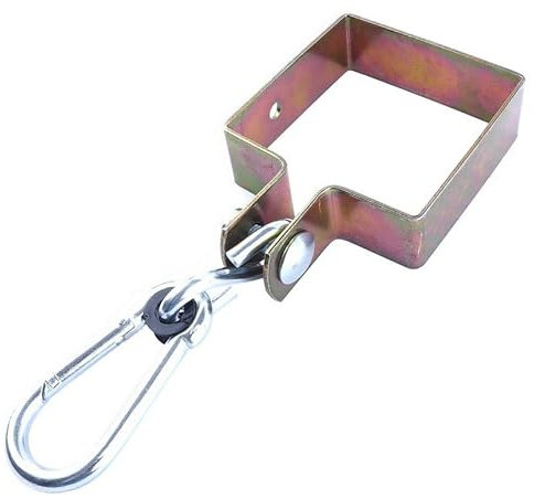 BAUSTER® Schaukelhaken mit Karabiner – Vierkant-Schelle 90x90 mm – verzinkt Gold – Befestigung für Schaukel, Spielturm, Holzpfosten, Garten, Indoor & Outdoor