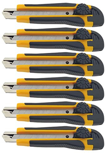 6 x Profi Cuttermesser 18mm schwarz/gelb Feststellrad