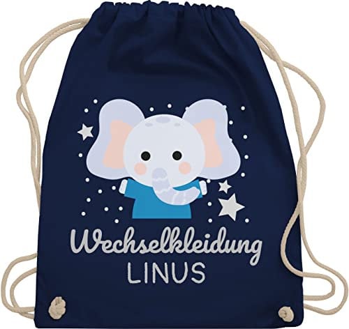 Turnbeutel Rucksack - Kita Beutel Wechselsachen Jungen - Wechselkleidung Elefant - Unisize - Navy Blau - schlafbeutel kindergarten wechselbeutel personalisierte elephant stoffbeutel