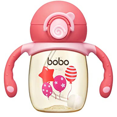 YOHKOH Baby Sippy Cups with Weighted Straw, PPSU Learner Cup No Spill Sippy Cups for Toddlers 4-6 Months, Soft Spout Transition Sippy Cups with Handles (6oz, Red)