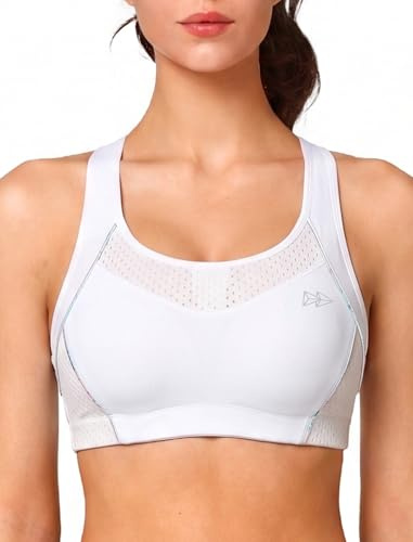 Yvette Sport BH Starker Halt Mesh Ringerrücken,Weiß,XL