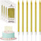 DONQL Geburtstagskerzen Für Torte, 24 Stücke Dünne Lange Golden Geburtstagskerze Mit Haltern Für Geburtstagskerzen Kinder & Erwachsene Für Dekorative Geburtstagstorte, Babyparty, Mädchenparty (Golden)