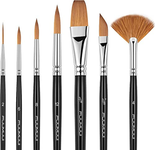 Sable Brushes Professional Kolinsky Watercolour Artist Paint Brushes 7pcs, Pointed Rounds, Rigger, Long Flat, Dagger, Fan for Watercolour Acrylics Inks Gouache Painting