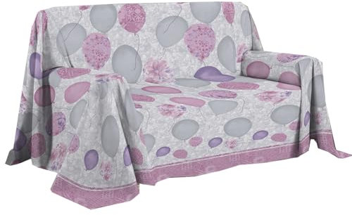 PENSIERI DELICATI Telo Copridivano 180 x 290 cm Made in Italy, Telo Copritutto 100% Cotone Puro, Fantasia Palloncini Rosa, Ideale come Telo Arredo, Salvadivano o Copriletto Estivo (1 Piazza)