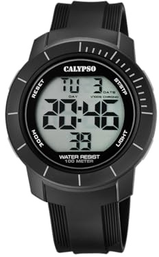 Calypso Digitale Herrenuhr Kautschuk - 10 ATM, Datum, Stoppuhr, Dualzeit, Licht, Alarm, 12/24 Std - K5839 Flash Time