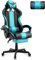 Ferghana Silla Gaming Ergonomica con Masaje Racing y Reposapiés, Sillon de Juegos Gamer con Reposacabezas Reclinable para Oficina Miami Azul