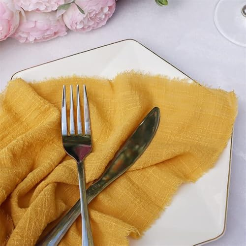 PTNKUIIY 12 Stück Stoffservietten, Musselin Geschirrtücher Tischdekoration Servietten Hochzeit Geburtstag Leinenservietten Perfekt für Partys, Zuhause, Cafés Restaurants und Hotels -42x42cm,gelb