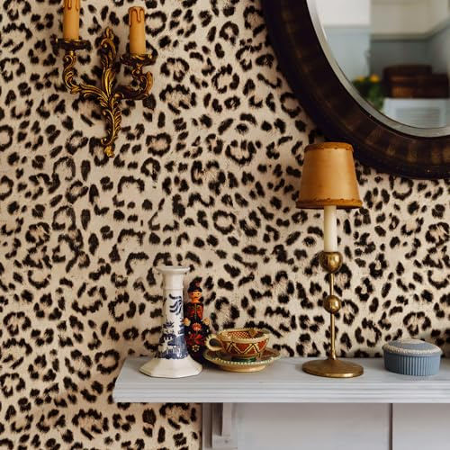 HueBurst Leopard Peel and Stick Wallpaper 17.3x120 Cheetah Contact Paper Self Adhesive Brown Wallpaper Removable Waterproof Art DIY Wall Decor for Bedroom Living Room (14.4sq.ft.)