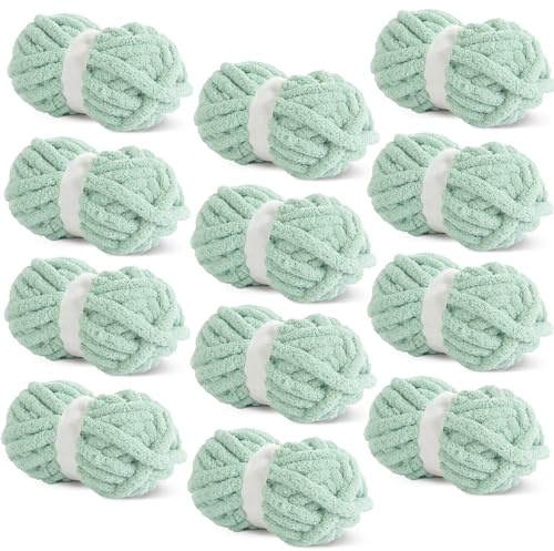 BALAPET 12 Pieces Thick Chenille Yarn for Crocheting and Knitting, 29.5 yds per Ball, Soft Fluffy Kitting Yarn Set, Thick Velvet Plush Yarn for Crafts, Weaving, Blankets