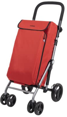 Carlett - Pack Lite Duo | Einkaufswagen + Geschenkhaken | Faltbarer Supermarkt-Trolley | 4 Räder | Höhenverstellbarer Griff | Erweiterbare Tasche 48L | Isoliertasche 10L | Rot