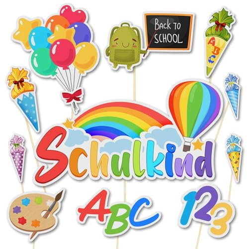 Tortendeko Einschulung, 20 Stück Kuchendeko Schulanfang, Cake Topper Schulkind, Schultüte Schuleinführung Kuchen Deko, ABC 123 Torten Cupcake Muffin Deko für Schulkind 2024 Junge Mädchen Geschenk