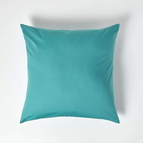 HOMESCAPES Teal Pure Egyptian Cotton Euro Size Pillowcase 80 x 80 cm 200 TC 400 Thread Count Percale Equivalent Large Square Pillow Case with Zip Pack of 2