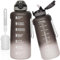 DEARRAY 2l / 2 litres Tritan Sport Gourde Graduée avec Paille et Marqueur de Temps de Motivation, 2000ml Grande Bouteille sans BPA eau pour Fitness, Gym, Randonnée,Voyage