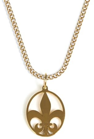 UNSHINEBAR Collier Fleur de Lis avec pendentif pour homme et femme - Collier cubain streetwear avec pendentif lys en acier inoxydable et or 18 carats - Chaîne imperméable - Longueur réglable de 50 à