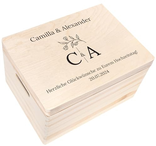 Creative Deco Hochzeitsgeschenke Personalisiert für Brautpaar | Geschenk | zur Hochzeit | Erinnerungsbox Hochzeit JGA | Geschenkkiste | Holzkiste mit Deckel Hochzeitsgeschenk Personalisierte Farbdruck