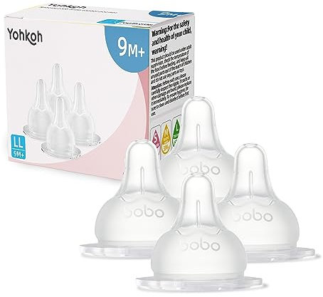 YOHKOH Natural Response Silikonsauger – 4x Perfect Match Babyflaschentrinksauger, Mit Extra Langsamem Durchfluss, Geeignet für Neugeborene ab 1 Monat, BPA-frei ((9m+, LL, 4 Stück))